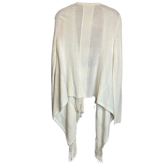 Neiman Marcus Cream 100% Cashmere Fringe Hem Sweater Cardigan Large - Picture 2 of 8